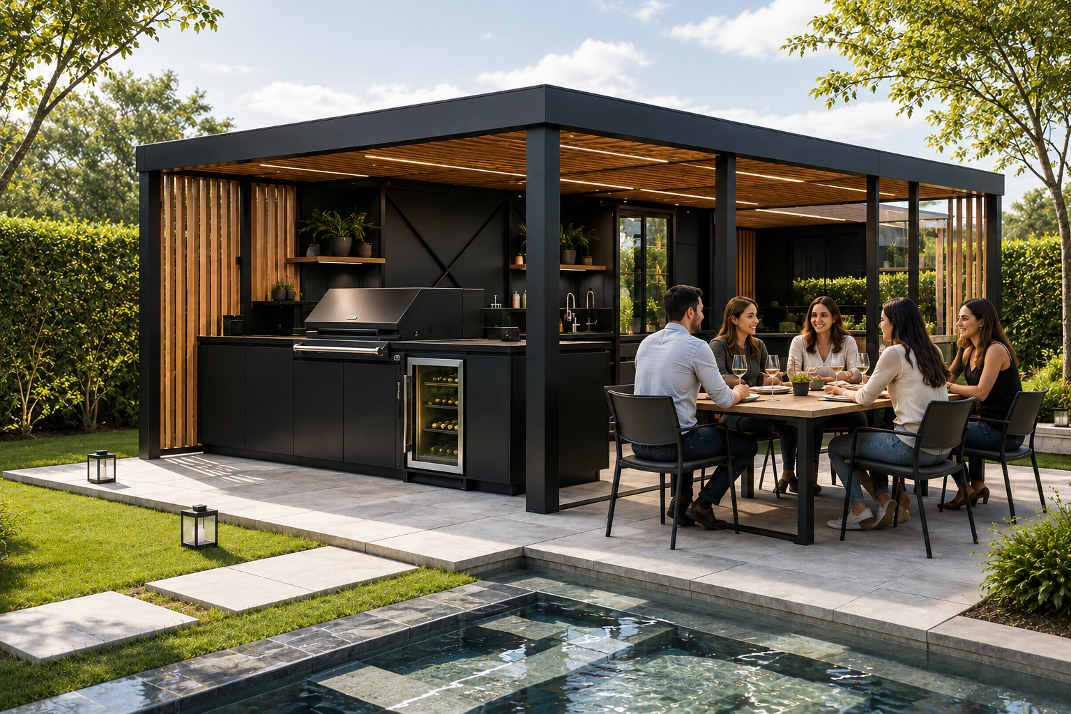 Outdoor mobile kitchen VIVAR integrada en un espacio exterior